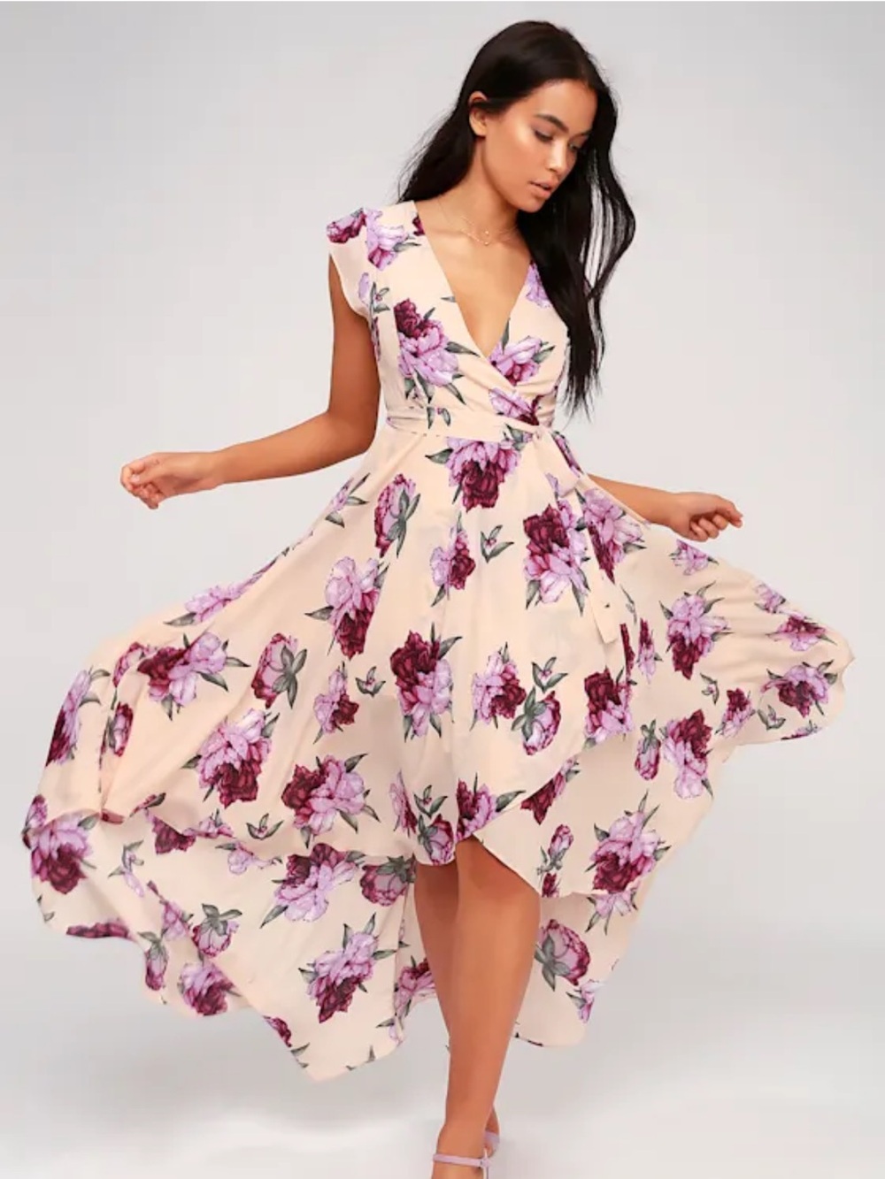 French Countryside Blush Floral Print High-Low Dress